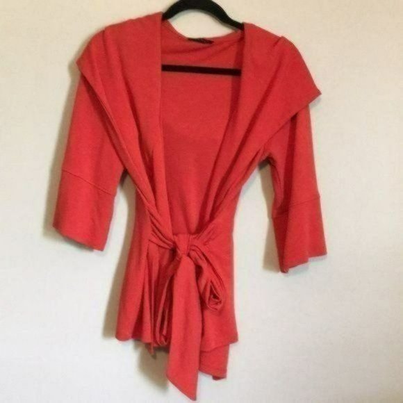 Xtaren Jackets & Coats Xtaren Hooded Orange Jacket Open Tie Front